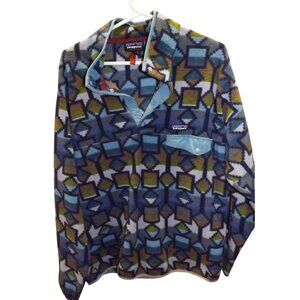 Patagonia Large Synchilla Fleece Pullover Quarter Zip Button Geometric Pattern